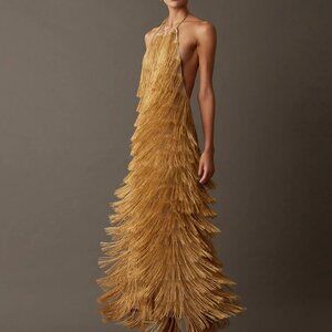 BLESSHS FRINGE DRESS GOLD
